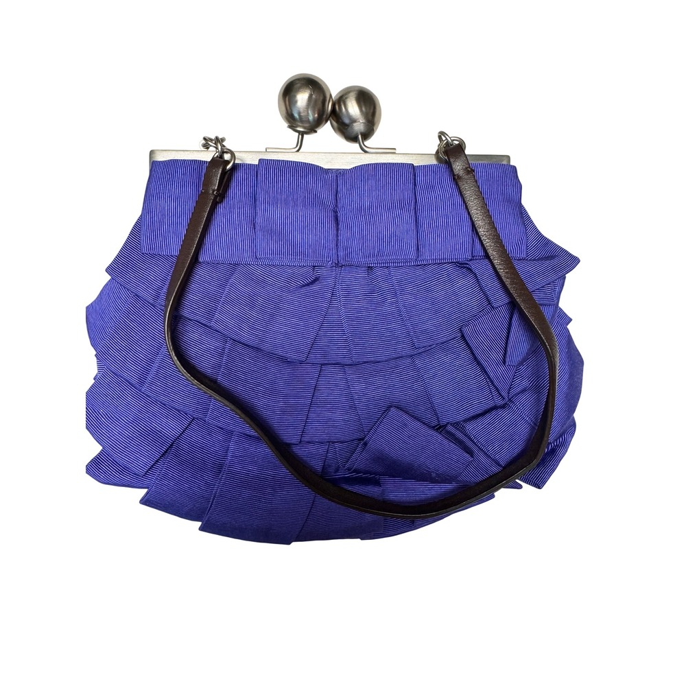 Boden Blue Grosgrain Tiered Ruffle Frame Handbag Ball Clasp‎ Shoulder Bag AM126